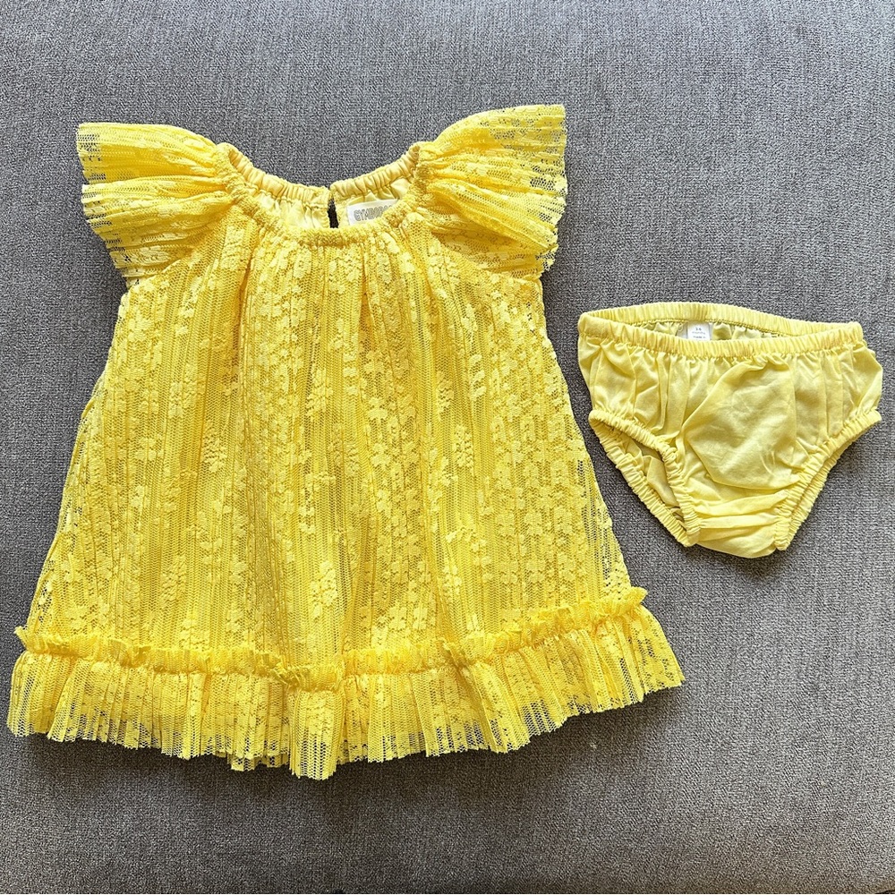 GYMBOREE 3-6 mo Baby girls Yellow Flower Lace Dress w/ bloomers